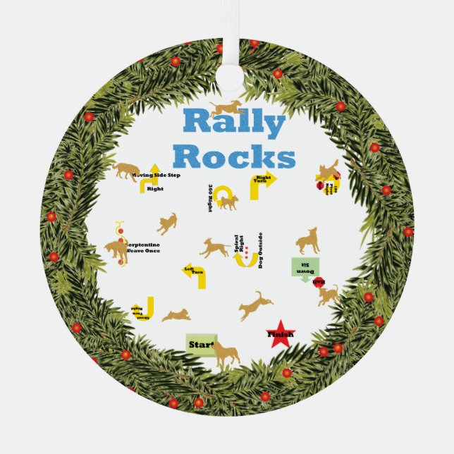 XMas Wreath Rally Rocks Dogs Metal Ornament (Front)