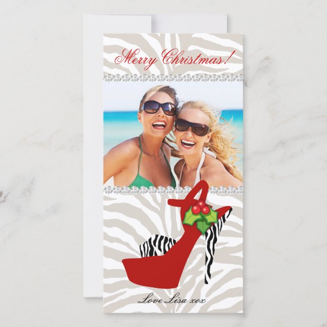 Xmas Zebra Shoe Photo Card Template Red (Front)