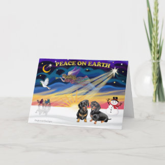 XmasSunrise-2 black Dachshunds Holiday Card