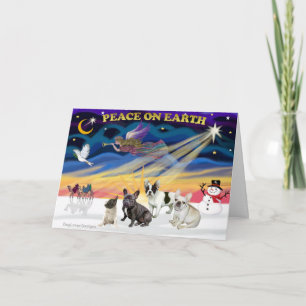 XmasSunrise-Four FrenchBulldogs Holiday Card