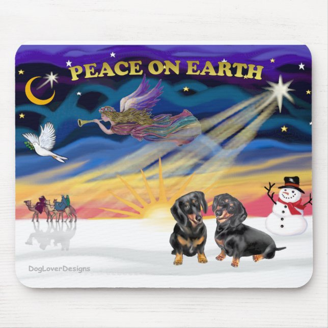 XmasSunrise-Two black Dachshunds Mouse Pad (Front)