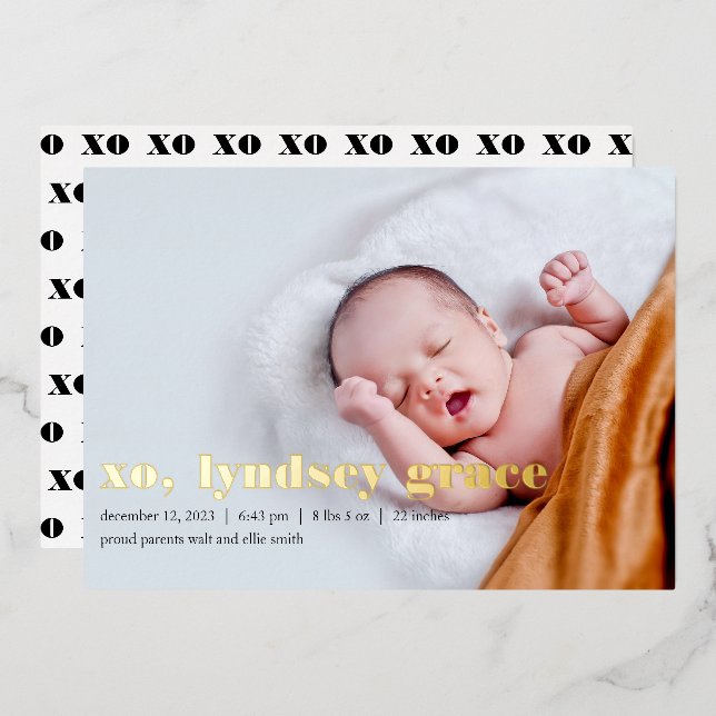 XO Gold Foil Birth Announcement (Front/Back)