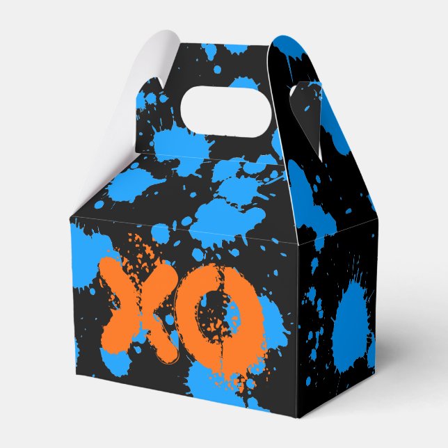 XO Graffiti Art Black and Blue 90s Splatter Paint Favor Box (Front Side)