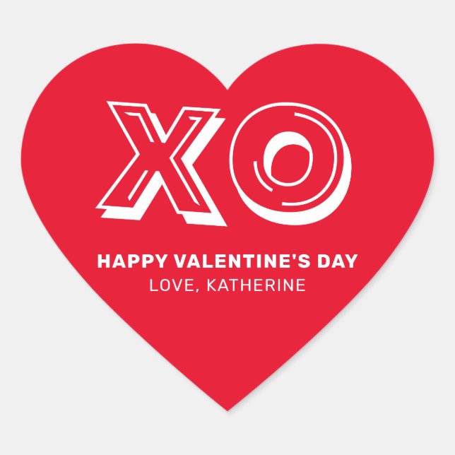 XO Happy valentine's Day red modern custom cute Heart Sticker (Front)