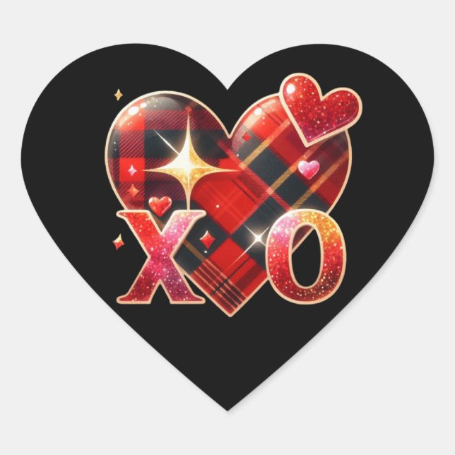 XO Heart Love Black Red Plaid Sticker (Front)