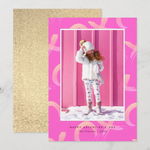 XO Motif Neon Pink Photo Carte Saint Valentin