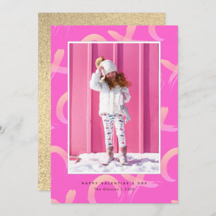 XO Pattern Neon Pink Photo Valentine's Day Card