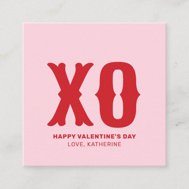 XO pink red modern cute typography valentine's Day Enclosure Card (Front)