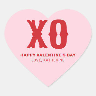 XO pink red modern cute typography valentine's Day Heart Sticker
