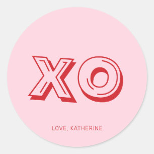 XO pink red modern typography personalized Classic Round Sticker