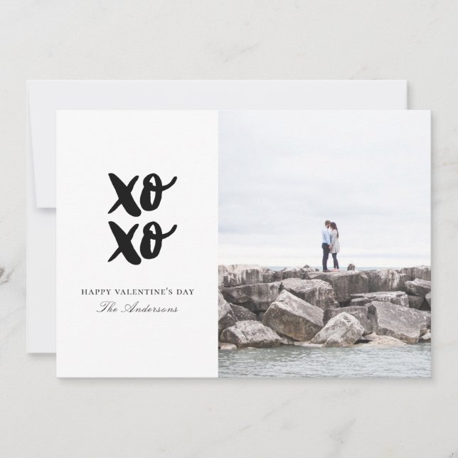 XO XO. Hugs and kisses. Black and white Valentines Holiday Card (Front)