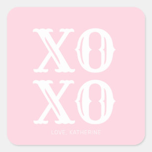 XO XO pink white cute typography personalized Square Sticker