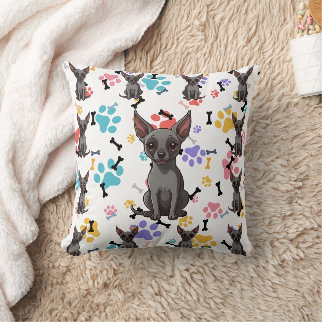 Xoloitzcuintli Bones & Paws Print Throw Pillow (Blanket)