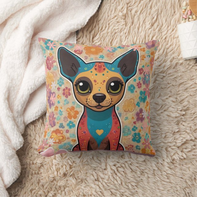 Xoloitzcuintli Floral Print Throw Pillow (Blanket)