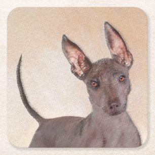 Xoloitzcuintli Painting - Cute Original Dog Art Square Paper Coaster