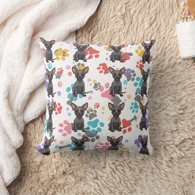 Xoloitzcuintli Paws Print Throw Pillow (Blanket)