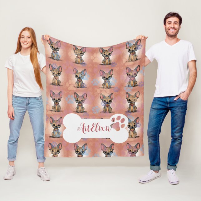 Xoloitzcuintli Pink Print  Fleece Blanket (In Situ)