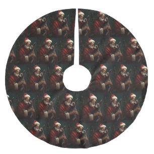 Xoloitzcuintli With Santa Claus Festive Christmas Brushed Polyester Tree Skirt