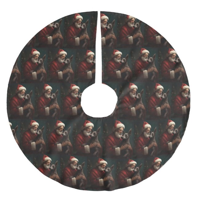 Xoloitzcuintli With Santa Claus Festive Christmas Brushed Polyester Tree Skirt (Front)