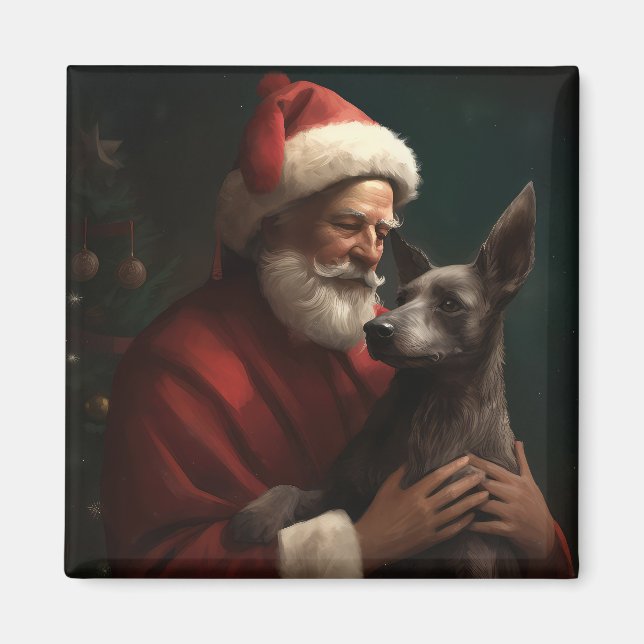 Xoloitzcuintli With Santa Claus Festive Christmas Magnet (Front)