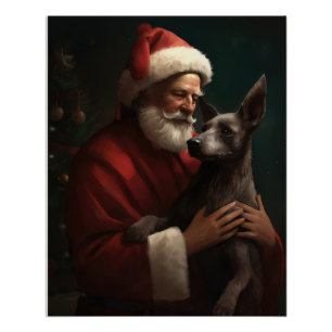 Xoloitzcuintli With Santa Claus Festive Christmas Poster