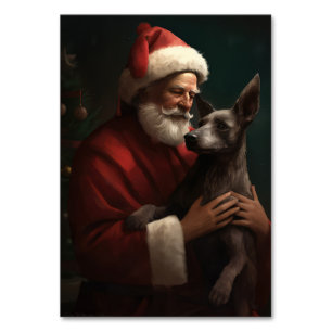 Xoloitzcuintli With Santa Claus Festive Christmas Table Number
