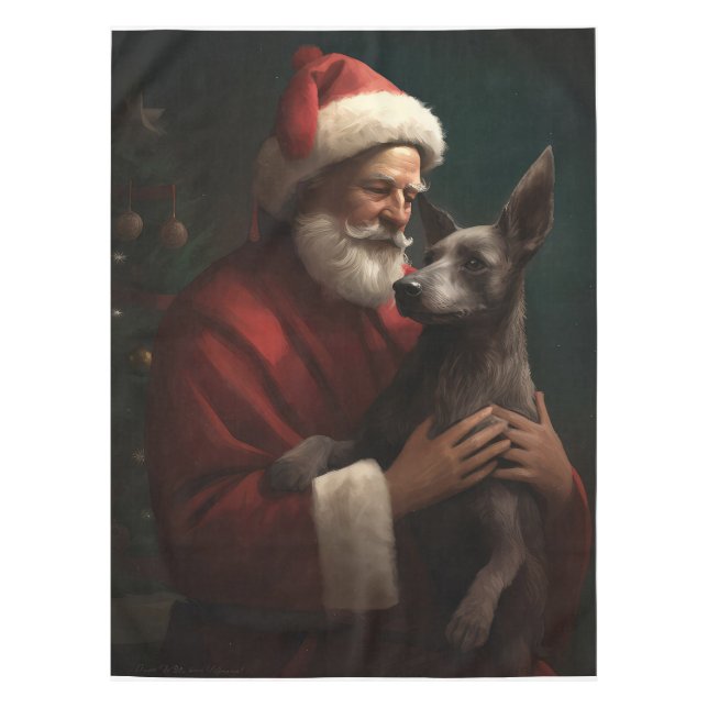 Xoloitzcuintli With Santa Claus Festive Christmas Tablecloth (Front)