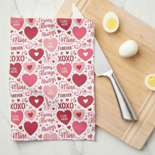 XOXO & Always Be Mine Pink & Red Kitchen Towel