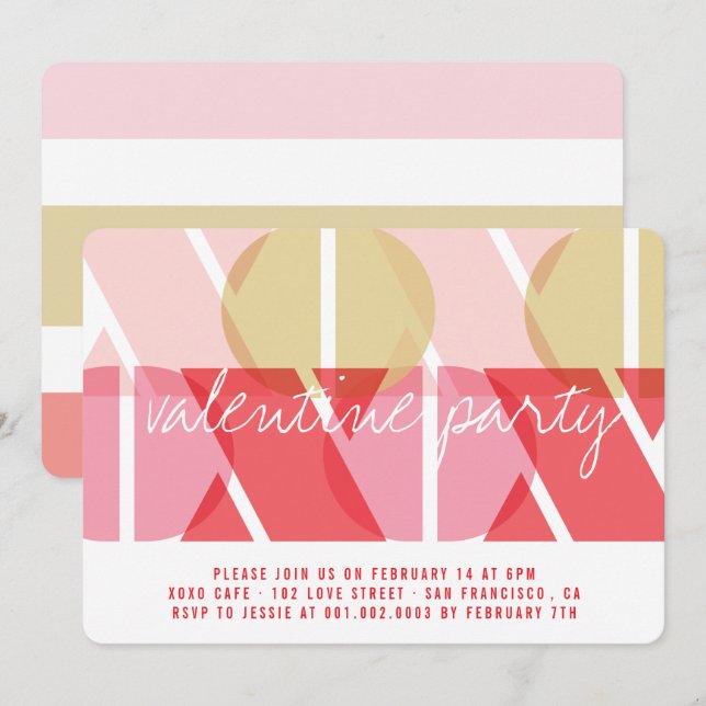 XOXO Amour et baisers Invitation de la fête de la  (Devant / Derrière)