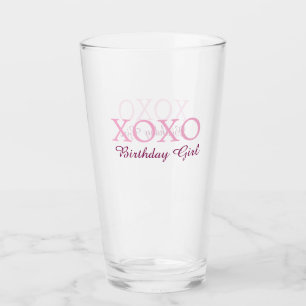 Xoxo birthday girl name pink mauve simple love glass