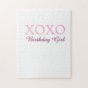 Xoxo birthday girl name pink mauve simple love  jigsaw puzzle
