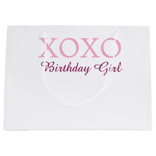 Xoxo birthday girl name pink mauve simple love large gift bag