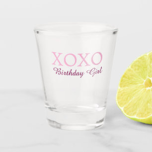 Xoxo birthday girl name pink mauve simple love  shot glass