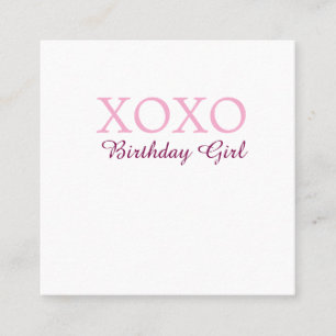 Xoxo birthday girl name pink mauve simple love square business card