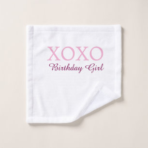 Xoxo birthday girl name pink mauve simple love wash cloth