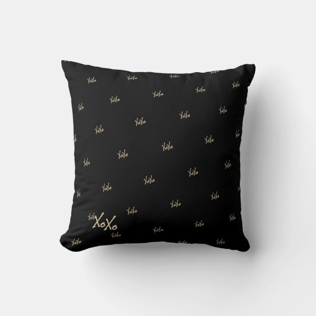 XOXO Black Gold Chic Throw Pillow (Front)