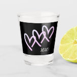 XOXO Black Heart Shot Glass<br><div class="desc">A Triple heart  XOXO shot glasses. This is such a sweet valentines day gift for all the loving sister,  mom or aunty out there.  Edit text to change name or edit colour of background. Drink with love in mind.</div>