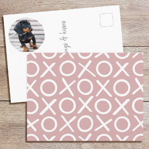XOXO Brushstroke Custom Dog Photo Dusty Pink Postcard