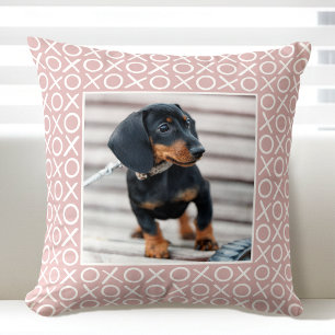 XOXO Brushstroke Custom Dog Photo Dusty Pink Throw Pillow