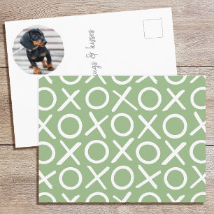 XOXO Brushstroke Custom Dog Photo Green Modern Postcard