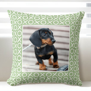 XOXO Brushstroke Custom Dog Photo Green Modern Throw Pillow