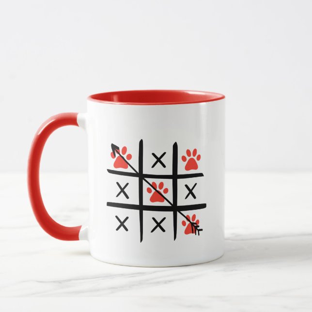 XOXO Cat Dog Paw Print Valentine Gift Tic Tac Toe  Mug (Left)