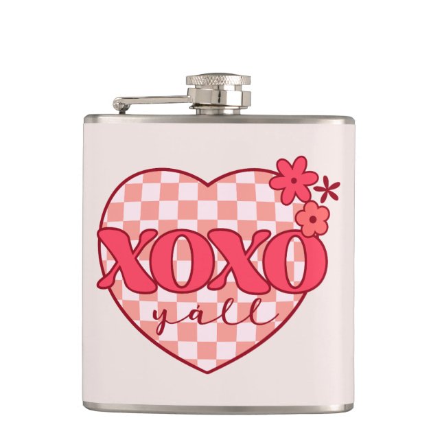 XOXO | Cute & Loving Pink Heart Hip Flask (Front)