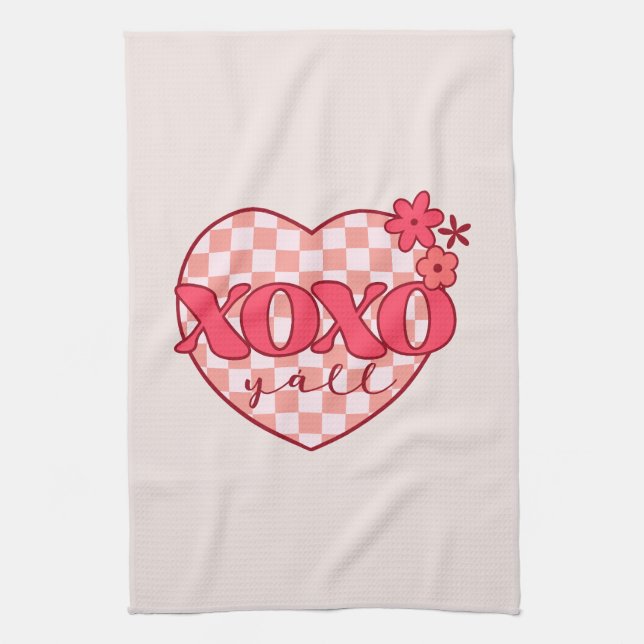 XOXO | Cute & Loving Pink Heart Kitchen Towel (Vertical)