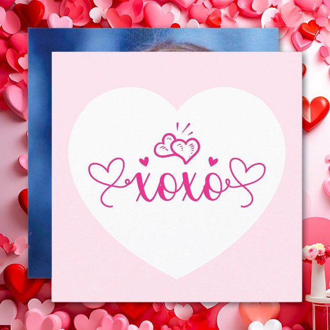 XOXO Elegant Script Pink Hearts Valentines Day Holiday Card (Creator Uploaded)