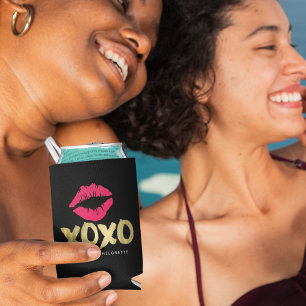 XOXO Faux Gold & Pink Lips Bachelorette Party Can Cooler