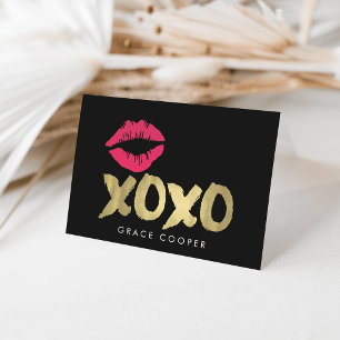 XOXO Faux Gold & Pink Lips Black Card