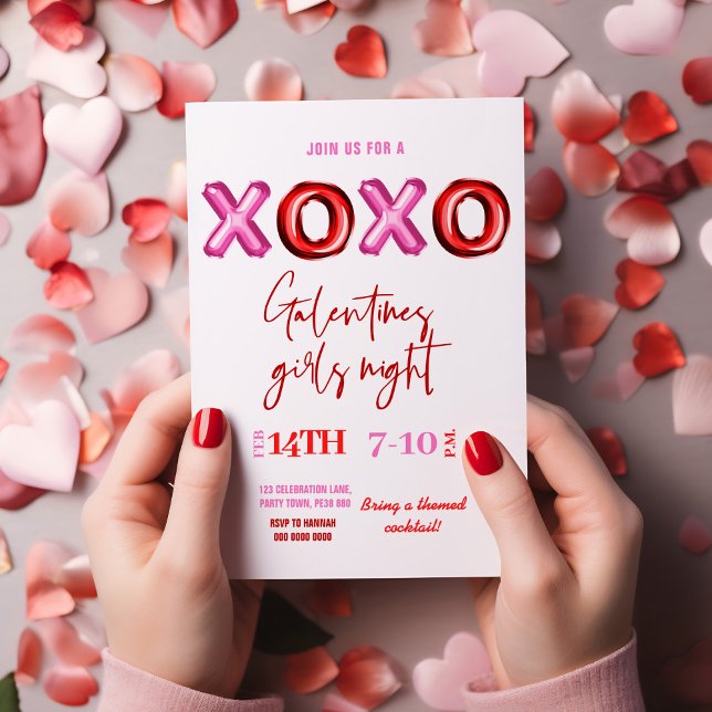 XOXO foil balloon Galentines girls Invitation (Creator Uploaded)