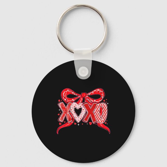 Xoxo Funny Valentines Day Love Coquette Bow Checke Keychain (Front)
