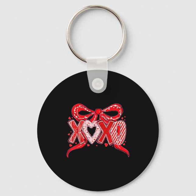 Xoxo Funny Valentines Day Love Coquette Bow Checke Keychain (Front)